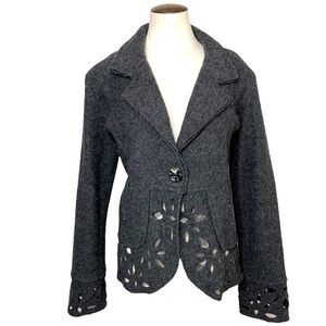 Coupé Gray Wool Blazer Jacket Sz M Slim Fit Floral Cut off Single Breasted